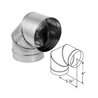 Simpson 6" Single Wall Stainless Steel 90º Elbow: 6DBK-E90SS