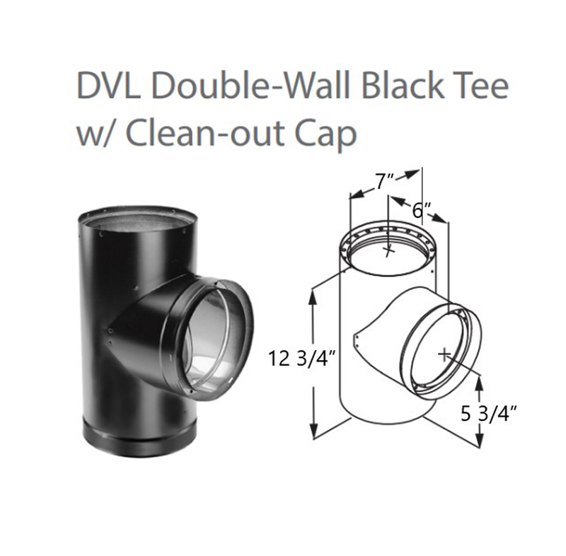 Duravent 6" Double Wall Black Tee w/ Clean-Out Cap. 6DVL-T